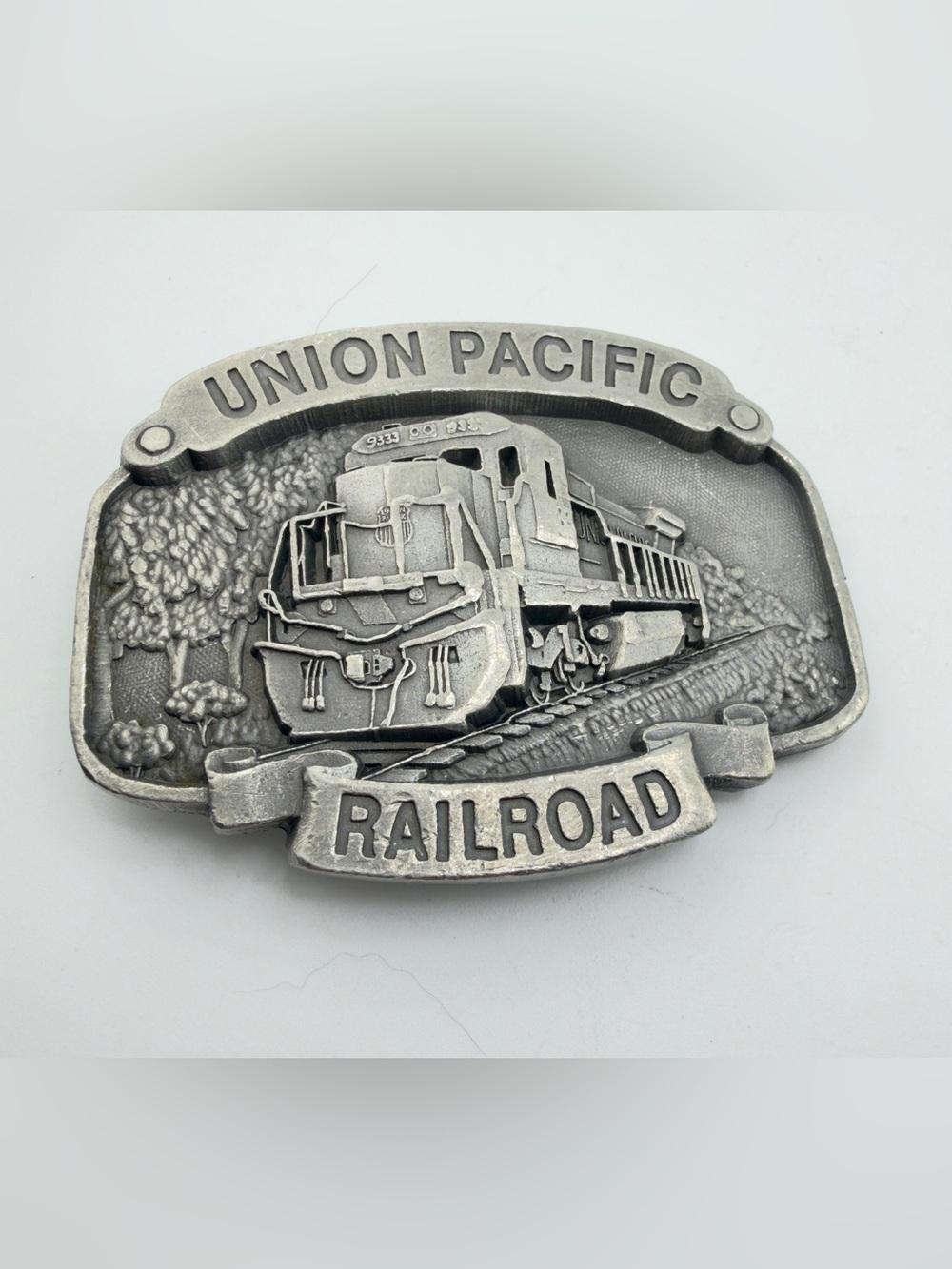 Vintage Union Pacific Railroad Solid Pewter Belt Buckle
